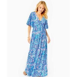 Lilly Pulitzer Minka Maxi Dress Blue Grotto Commotion in the Ocean Sz 6 Tropical